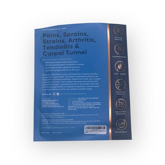 new Copper Compression ✪ Right Hand Wrist Brace ✪ Black ✪ Small Med ✪ Heal Pain - Picture 13 of 16